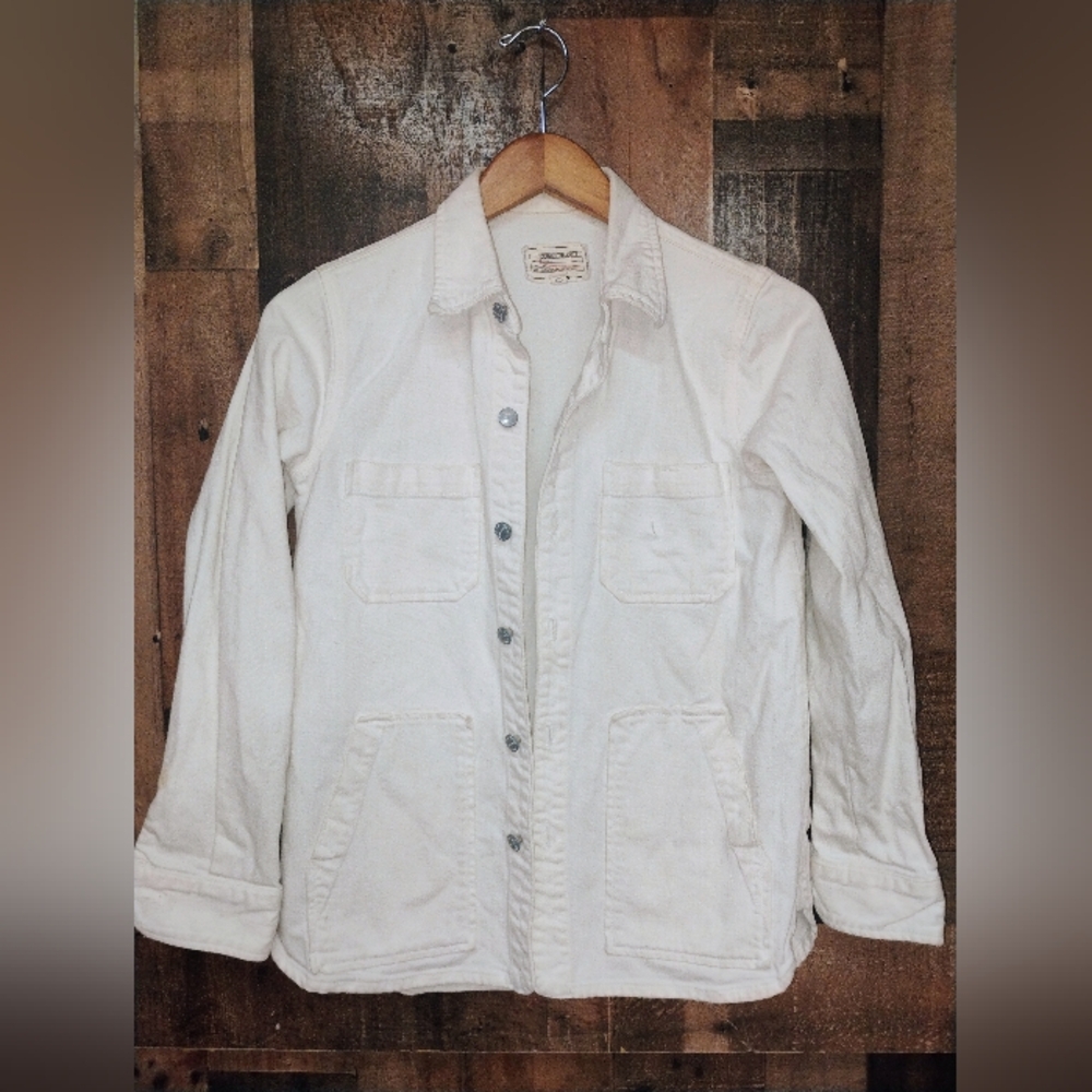 Current/Elliott The Workman Shirt Button Closure Shacket Button Up Jacket Cream